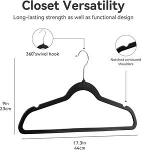 Cintres en feutre antidérapants noirs pour pantalons, gain de place, en velours, pour vêtements, vente en gros - Product Image 3