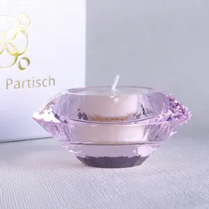2024 Crystal Candle Holders Glass Pink Green Diamond Tea Light Candle Candlelight Holders Decoration