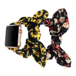 Tavşan kulakları yay düğüm elastik Scrunchy akıllı saat ile Qidian saat kayışı kumaş bilek bandı Apple izle