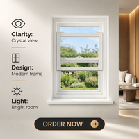 Jendela UPVC Single Hung untuk Rumah, Hemat Energi, Vinyl Tilt Double Glazed, Gaya Amerika