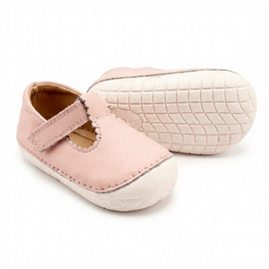 Chaussures Mary Jane roses pour bébé, dessus en cuir véritable, semelle extérieure en caoutchouc antidérapante, soutien de la voûte plantaire, légères, fermeture à enfiler, chaussures unisexes - Product Image 1