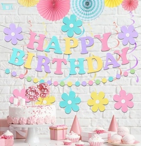 DAMAI - Juego de Pancartas de Feliz Cumpleaños con Diseño de Flores de Primavera en Color Pastel Macaron, Decoraciones Colgantes de Pared para Cumpleaños, Baby Shower, Decoración del Hogar - Product Image 5