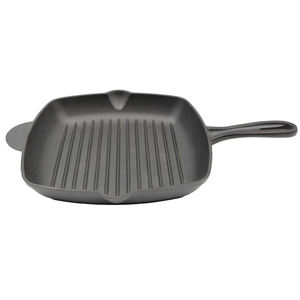 Plancha cuadrada de hierro fundido precurada con estrías verticales y asa auxiliar, ideal para asar y cocinar en parrilla - Product Image 3