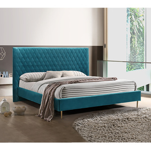 Lujoso juego de cama <span class=keywords><strong>imperial</strong></span> de diseño moderno, equipado con cabecero de terciopelo y Marco ancho de madera para uso en el dormitorio - Product Image 2