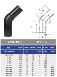 ASTM D3261 F714 IPS tamanho polegada butt fusion PE4710 hdpe codo sdr9 sdr11 cotovelo 45 para tubo hdpe