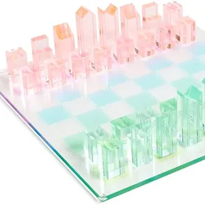 Çocuklar ve yetişkin için masa üstü satranç seti şeffaf akrilik dama satranç tahtası