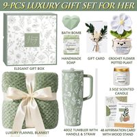 Coffret Cadeau Luxe Femme : Couverture Douillette, Gobelet Isotherme, Bougie Parfumée, Savon, Fleur au Crochet – Idéal pour le Spa et les Soins Personnels
