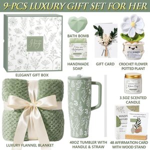 Set <span class=keywords><strong>Regalo</strong></span> Lusso Donna per la Cura di Sé: Coperta Morbida, Borraccia Termica, Candela Profumata, Sapone, Fiore all'Uncinetto - <span class=keywords><strong>Regalo</strong></span> <span class=keywords><strong>Spa</strong></span> - Product Image 2