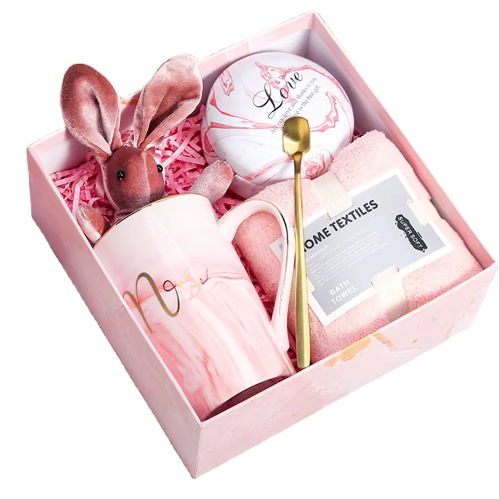 Trends 2024 Ideas Weeding Gifts For Guests With Ceramic Tea Coffee Mug Cup Spoon Soft Towel Sugar Bowl Bunny Doll