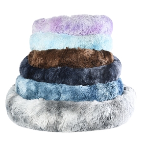 Manufacturer Wholesale Luxury Pet Supplies Long Plush Soft Pet Cushion Washable Large Round Donut Cat Dog Bed