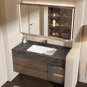 Nouveau style médiéval noyer plaque de roche en céramique bassin intégré armoire de salle de bain style chinois salle de bain lavabo évier - Product Image 3