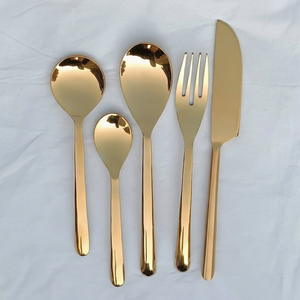 Gold Plated Stainless Steel Flatware Set <b>Mirror</b> Finish Modern Luxury Long Handle Serving Spoon Fork Knife Durable Wedding Use - Product Image 1