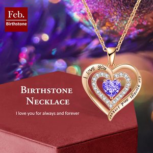 Collier double cœur en or rose, pierre de naissance de février, cœur en améthyste simulée, zircone cubique, cadeau romantique, bijoux pour femmes - Product Image 2