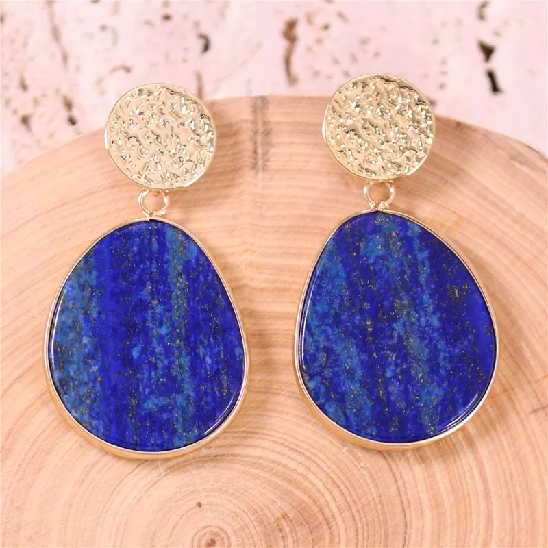 Top New Phụ Nữ Dangle Earrings Màu Xanh Chic Lapis Lazuli Thanh Lịch Vàng Stud Earring Cô Gái Boho Luxury Jewelry Gift Bijoux Dropship