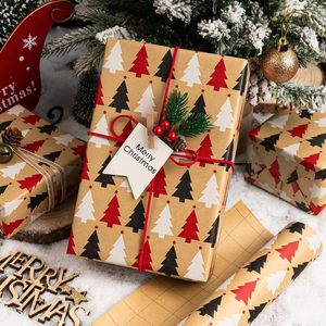 MAYPLUSS Kraft Christmas Wrapping <b>Paper</b> 17 Inch X 33 Feet <b>Red</b> Black White Trees Minimalist Design Recyclable Packaging <b>Paper</b> - Product Image 2