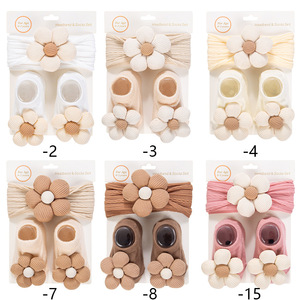 Ensemble bonnet et chaussettes pour bébé, motif floral, couleur lait <span class=keywords><strong>curry</strong></span>, 100% coton, bandeau pour cheveux, bonnet pour nouveau-né, vente chaude transfrontalière - Product Image 5