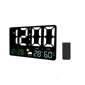 Thermomètre de luxe mural intelligent led personnalisé station météo horloges multifonctions pour la maison