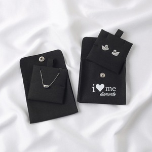 Pochette cadeau portable en cuir PU 8x8cm avec logo personnalisé, insert en velours, porte-bijoux à rabat et bouton - Product Image 3
