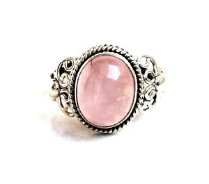 Anillo de Plata de Ley Maciza con Hermoso Cuarzo Rosa, Engaste de Bisel con Piedra Preciosa para Aniversario - Product Image 1