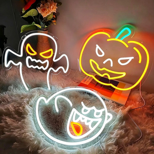 Luces LED de Neón de Halloween, Letrero de Calabaza Fantasma, Decoración para Fiestas, Luz Blanca Cálida Suave 2700K, IP54, Vida Útil de 30000 Horas - Product Image 1