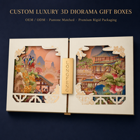 Boîte cadeau de luxe à double porte, 3D pop-up, découpée en couches, couleur intégrale, paysage chinois, pour gâteaux de lune et thé, OEM