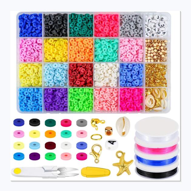 4000 Pcs Flat Clay Beads 6mm 20 Colors Loose Polymer Clay Beads with Pendant Charm Craft kits for Jewelry Making Heishi Beads