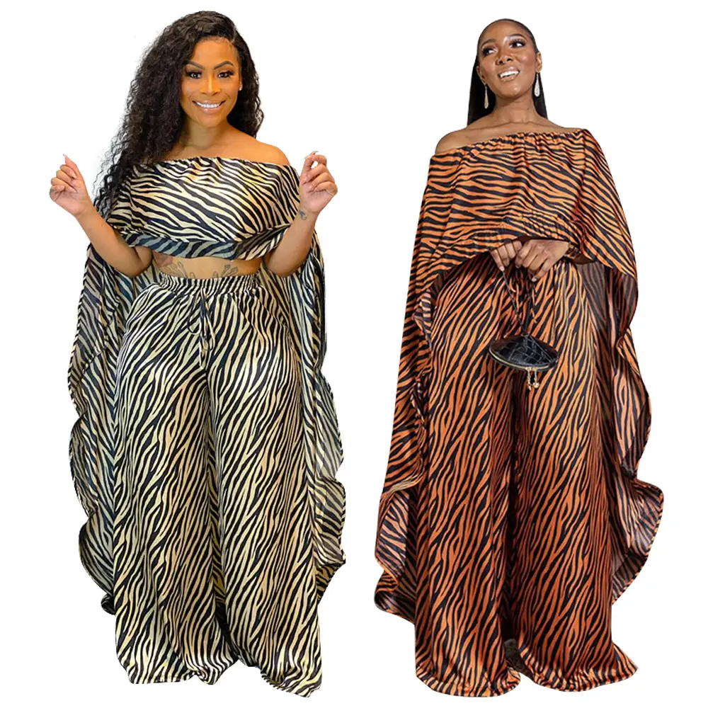 Drop Shipping roupas Ladies Leopard Print loose Cloak Pants Set Casual 2 Piece Outfits Women Plus Size women's sets
