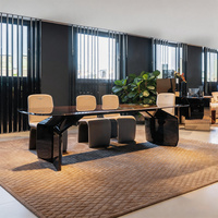 Mesa de Comedor Rectangular Grande de Madera Contrachapada con Acabado Brillante, Diseño Moderno Minimalista, Hecha a Mano, Duradera