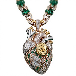 Pendentif Cœur Anatomique en Moissanite, Breloque Plaqué Argent 925, Plaqué Rhodium, Bijoux Hip Hop Unisexe - Product Image 1