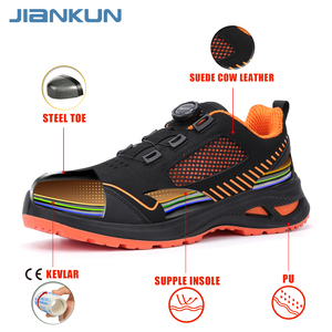 JIANKUN-Chaussures de sécurité unisexes en cuir de vachette, style suédé, antidérapantes, semelle extérieure enfichable, anti-écrasement/crevaison, embout en acier - Product Image 4
