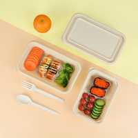 Boîte à repas jetable pour la restauration rapide, boîte à salade rectangulaire de 1300 ml, boîte à bento biodégradable en bagasse de canne à sucre pour aliments légers