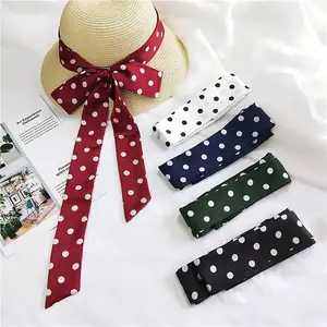 HB0068 Hot Sale Dot Scarf Women Long Narrow Ribbon Scarfs Necktie Ladies Thin Tie Neck Scarves Ladies Wrist Strap Belt