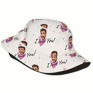 Sombrero de Pescador Unisex de Poliéster con Foto Personalizada 'Te Amo', Diseño de Dibujos Animados, Estilo Urbano, Regalo de Cumpleaños para Hombre - Product Image 3