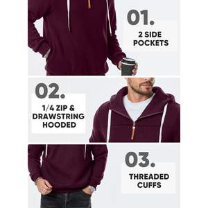 2025 <b>Men's</b> Fashion Acid Washed Pullover <b>Hoodie</b> Casual Cotton Sweatshirt with Drawstring Quarter Zip and Pocket Size XXS - Product Image 1