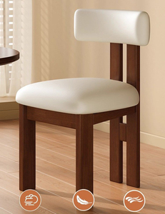 Chaise de salle à manger en bois de style nordique avec dossier rembourré en cuir/mouton ; couleurs personnalisées disponibles L042 - Product Image 5