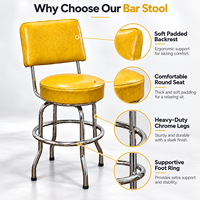 Chaise de comptoir pivotante commerciale avec dossier, pieds en métal chromé, coussin épais en PU, impression personnalisée pour restaurant, bistrot, bar, salle de réception