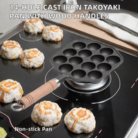 Poêle à Takoyaki en fonte 14 trous, moderne et écologique, antiadhésive, compatible lave-vaisselle et four, pour usage domestique et commercial, pour crevettes, œufs, poisson, boulettes de viande