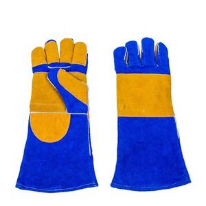Guantes de soldadura gruesos de cuero de vaca, resistentes al calor/fuego, de alta gama, con dedos dobles y Palma, color azul - Product Image 4
