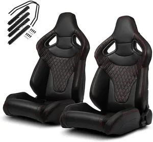 Jiabeir Universel Nouveau Siège de Course Recaro en Cuir PVC Noir avec Coutures Rouges et Double Glissière JBR1093 - Product Image 1
