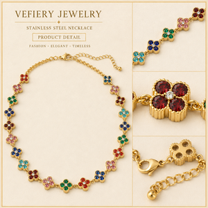 Collier pendentif VEFIERY multicolore floral plaqué or, chaîne serpent ovale géométrique tendance en acier inoxydable épais de 0,3 m pour femme - Product Image 3