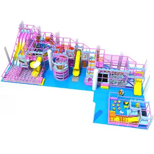 منتج لوحة التسلية والتجارية للاطفال ذو اللون الوردي منصة لعب لعبة معدات الحدائق الترفيهية ساحة لعب داخلية لينة