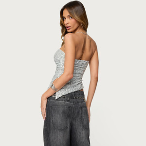Sexy Strapless <strong>Sequins</strong> Shiny <strong>Silver</strong> Crop <strong>Tops</strong> 2026 Trending Product Women Summer Camisole <strong>Tops</strong> - Product Image 3