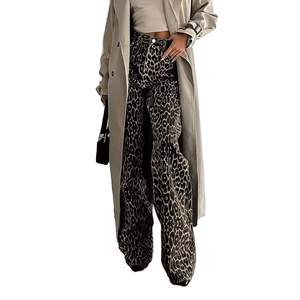 Pantalones de Mujer de Verano, a la Moda, de Cintura Alta, con Estampado de Leopardo, de Pierna Recta, Ajustados, Estilo Vintage, con Cierre de Cremallera, Casuales - Product Image 1