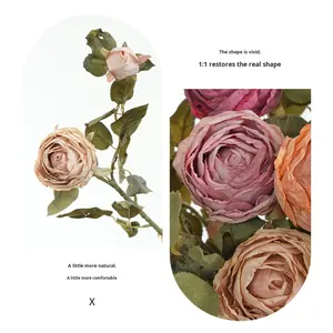 2-Köpfige Rosenblüte mit Verbranntem Rand, Künstliche Blume aus Wiederverwendbarem Gewebe, Hochzeits- und Heimdekoration, Grenzüberschreitender Bestseller im Großhandel - Product Image 3