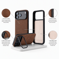 Étui en cuir véritable Crazy Horse pour iPhone 18 Pro Max avec anneau magnétique intégré, coque arrière de protection antichoc