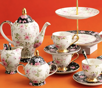 Service à thé de luxe en porcelaine fine de style européen, 15 pièces, motif floral, en porcelaine osseuse, pour thé turc et café