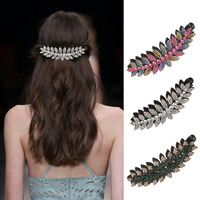 Barrette à cheveux en forme de feuille élégante avec strass 3D en cristal, antidérapante, pour femmes, idéale pour les mariages et les fêtes