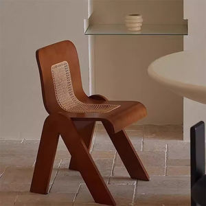 Chaise de salle à manger en bois massif de luxe léger en rotin Ins Home Designer Wabi-Sabi Table Chaises de salle à manger Chaises de thé en bois Coofe - Product Image 4