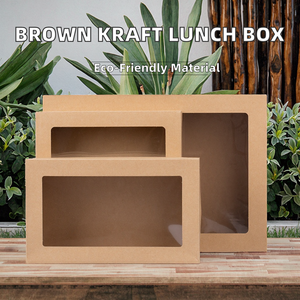 Rectangle <b>Brown</b> Kraft Paper Recycled Materials Sushi-Friendly Stamping Take Food Lunch <b>Boxes</b> Window for Catering Fruit Pastries - Product Image 2