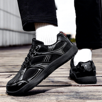 Baskets à lacets pour hommes à bout large, chaussures de sport décontractées d'automne, respirantes avec empeigne en maille, couleur unie, bout rond